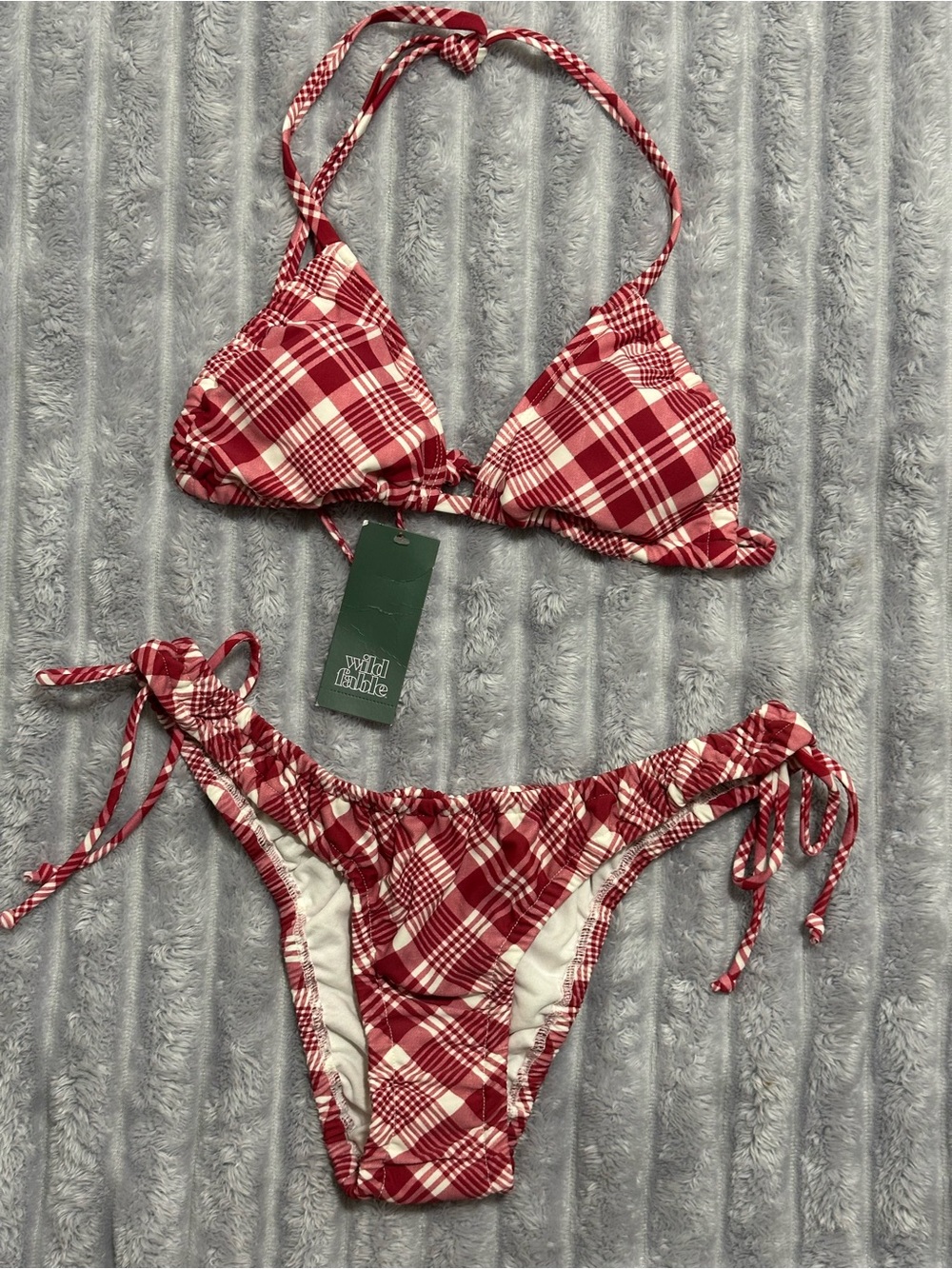 wild fable Red and Cream Plaid Triangle Bikini